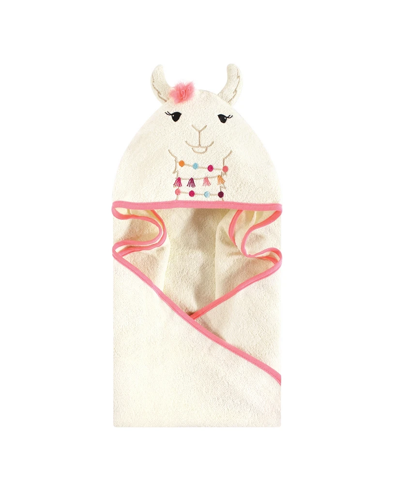 Little Treasure Baby Girl Cotton Animal Face Hooded Towel, Llama, One Size