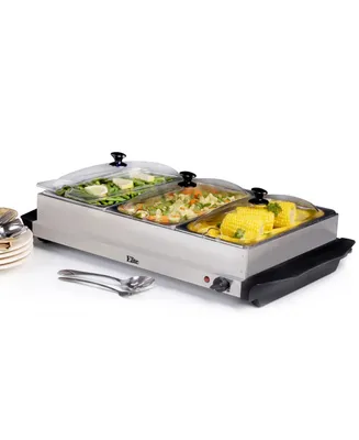 Elite Gourmet 7.5Qt. Triple Buffet Server Food Warmer with Temperature Control and Clear Slotted Lids