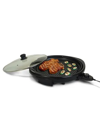 Elite Gourmet 14 inch Smokeless Indoor Electric Bbq Nonstick Grill with Glass Lid, Dishwasher Safe