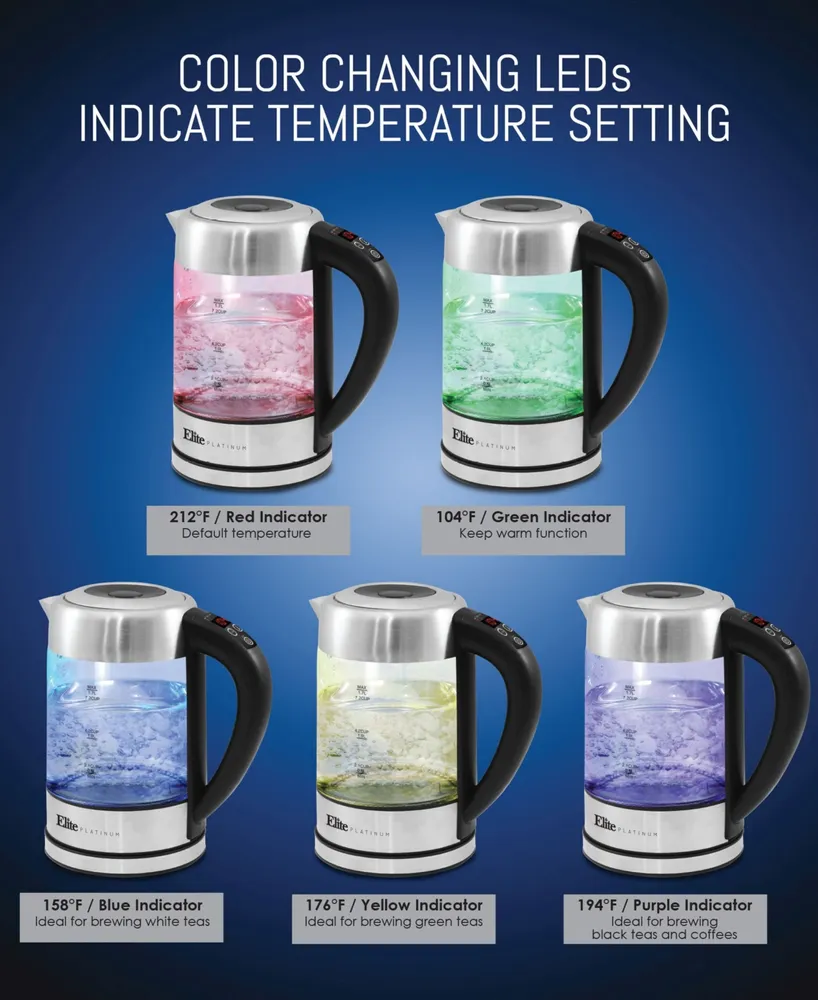 Elite Platinum 1.7L - 7.2 Cup Electric Programmable Cordless Glass Kettle