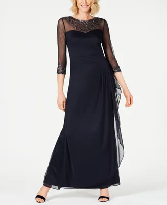Alex Evenings Women's Illusion Embellished A-Line Gown