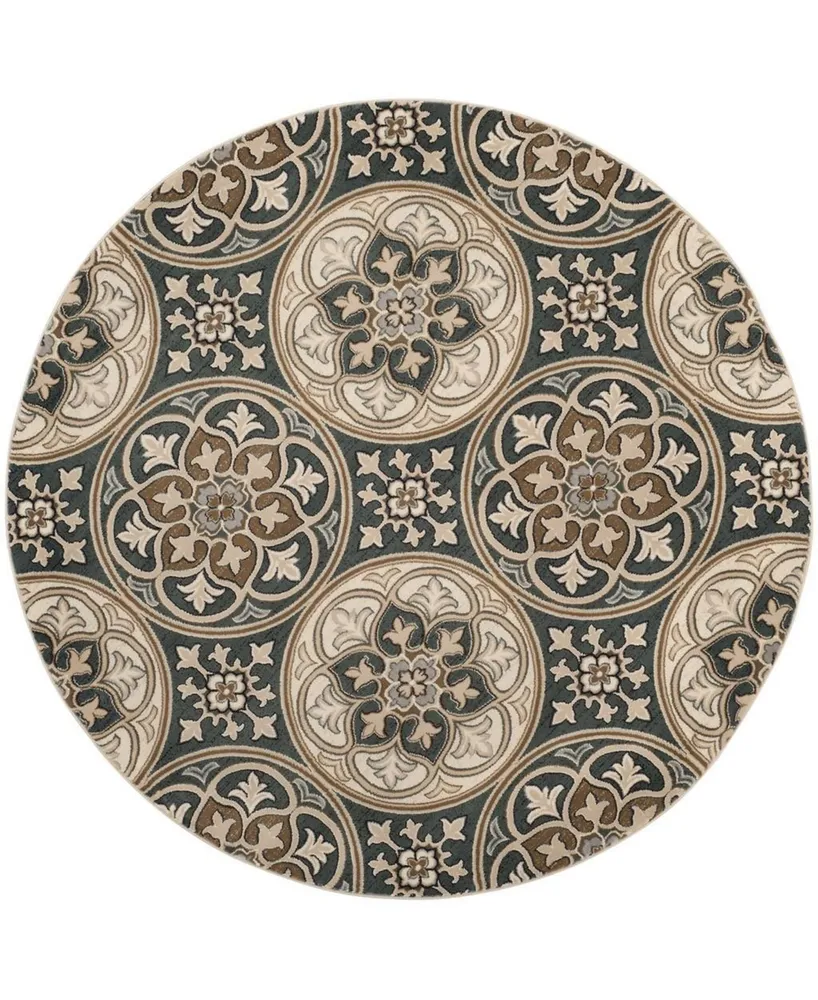 Safavieh Lyndhurst LNH341 Slate Blue and Beige 8' x 8' Round Area Rug