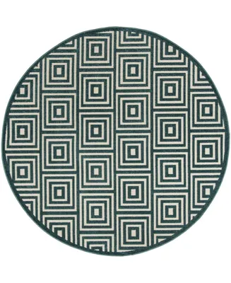 Safavieh Cottage COT941 Cream and Turquoise 6'7" x 6'7" Round Outdoor Area Rug