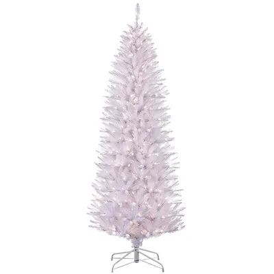 Puleo International 4.5 ft Pre-Lit White Pencil Franklin Fir Artificial Christmas Tree with 150 Ul-Listed Lights