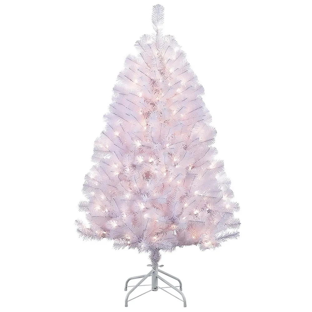 Puleo International 4.5 ft Pre-Lit Shiny White Noble Fir Artificial Christmas Tree with 250 Ul-Listed Clear Lights
