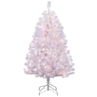 Puleo International 4.5 ft Pre-Lit Shiny White Noble Fir Artificial Christmas Tree with 250 Ul-Listed Clear Lights