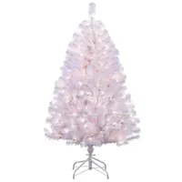 Puleo 4.5FT Pre-Lit Shiny White Nebraska Fir Artificial Christmas Tree