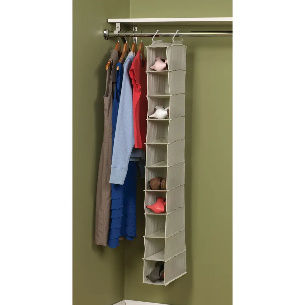 Household Essentials 10-Pocket Hanging Shoe Organizer, Tea fog