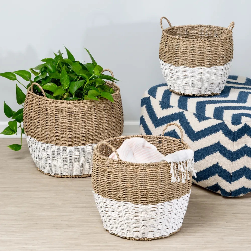 Honey Can Do Set of 3 Round Nesting Seagrass Baskets with Handles