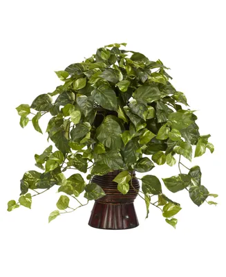 Nearly Natural Pothos w/ Bamboo Vase Silk Plant