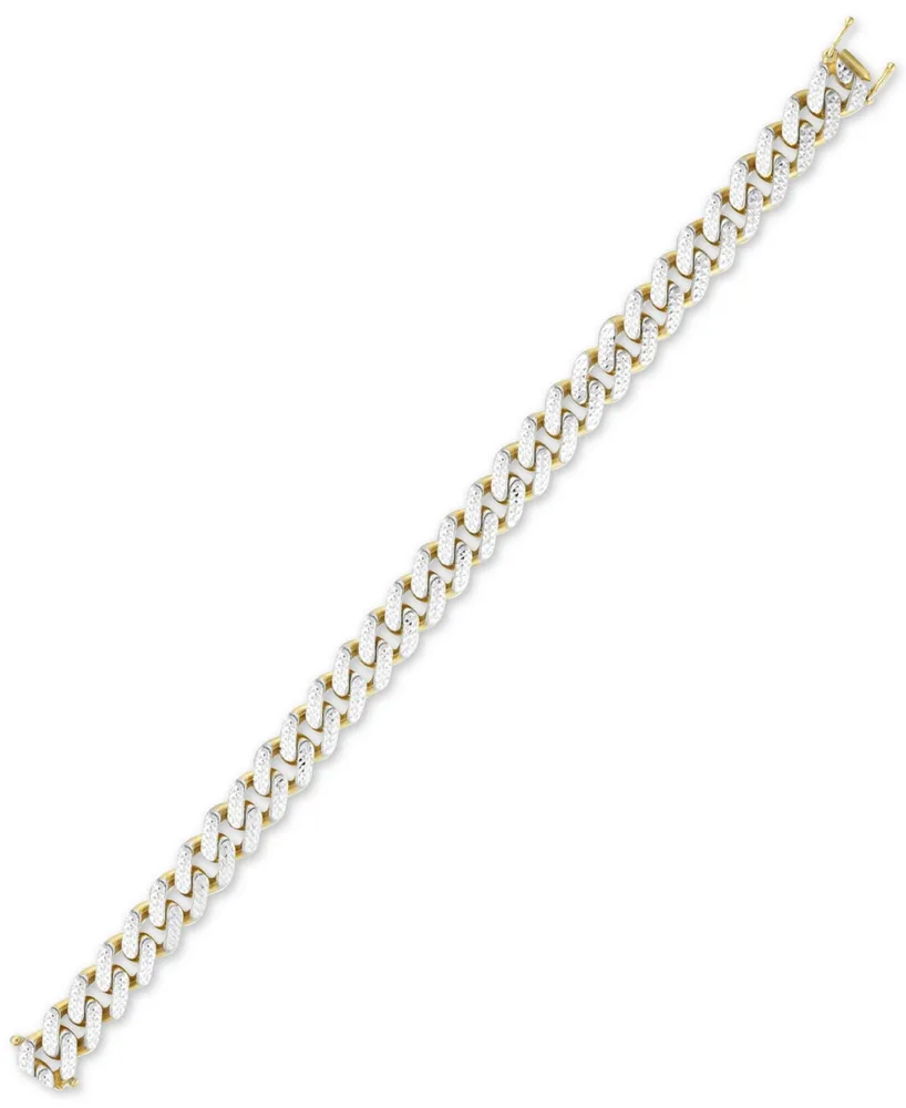 Two-Tone Wide Curb Link Hollow Bracelet in 10k Gold & 10k White Gold - Two