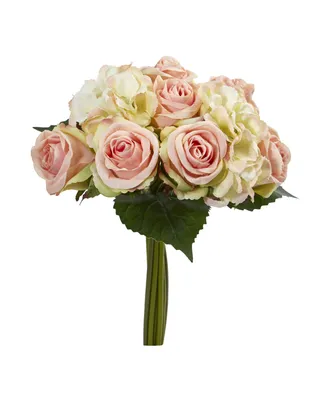 Nearly Natural 12" Rose and Hydrangea Bouquet Artificial Flower (Set of 6)