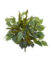 Nearly Natural 14" Mixed Ficus, Fittonia and Berries Bush Artificial Plant (Set of 6)