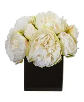 Nearly Natural Peony Artificial Arrangement in Black Vase