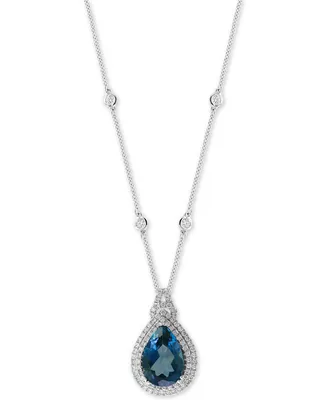 Effy London Blue Topaz (7-7/8 ct. t.w.) & Diamond (7/8 ct. t.w.) 18" Pendant Necklace in 14k White Gold