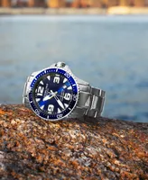 Stuhrling Men's Swiss Quartz Diver Watch, Stainless Steel Case, Blue Dial with Highly Luminescent Hands and Markers, Blue 120 Click Unidirectional Rot