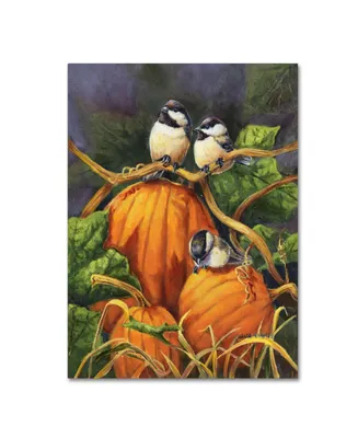 Wanda Mumm 'Chickadees And Pumpkins' Canvas Art - 32" x 24" x 2"