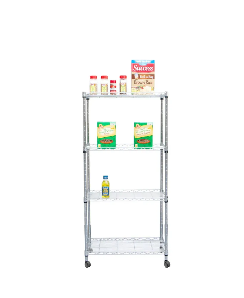 Mind Reader 4 Tier Adjustable Heavy Duty Metal Storage Rack Shelving Unit with Wheels