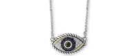 Effy Sapphire (1/6 ct. t.w.) & Diamond (1/8 ct. t.w.) Evil Eye 18" Pendant Necklace in Sterling Silver & 18k Yellow Gold