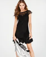 Guess Floral-Lace Ruffled-Hem Sheath