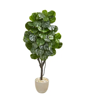 Nearly Natural 67" Fiddle Leaf Fig Artificial Tree in Sand Stone Planter
