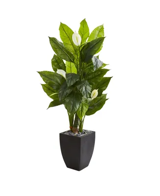 Nearly Natural 63" Spathiphyllum Artificial Plant in Black Planter (Real Touch)