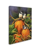 Wanda Mumm 'Chickadees And Pumpkins' Canvas Art - 32" x 24" x 2"