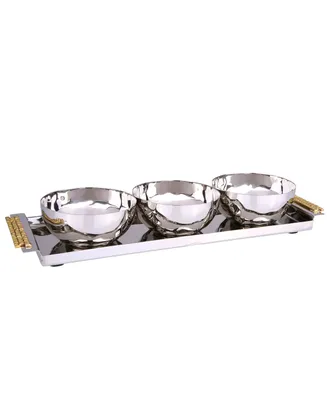 Classic Touch 3 Bowl Relish Dishes with 12" Rectangular Tray and Mosaic Handles