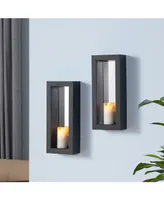 Danya B. Set of 2 Vertical Mirror Pillar Candle Sconces with Metal Frame