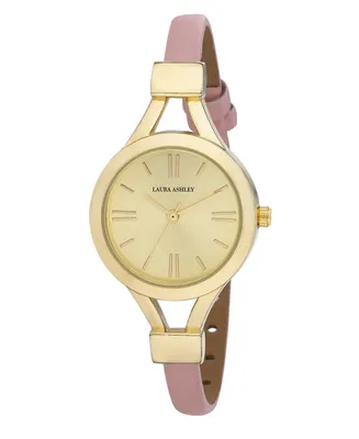 Laura Ashley Ladies' Pink Thin Strap Gold Case Watch, 28mm