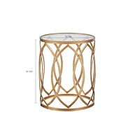 Madison Park Arlo 16" Round Glam Luxury Metal Eyelet Accent Table with Tempered Glass Top