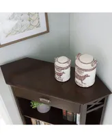 Leick Home Chocolate Oak Mantel Height 3-Shelf Corner Bookcase with Drawer Storage