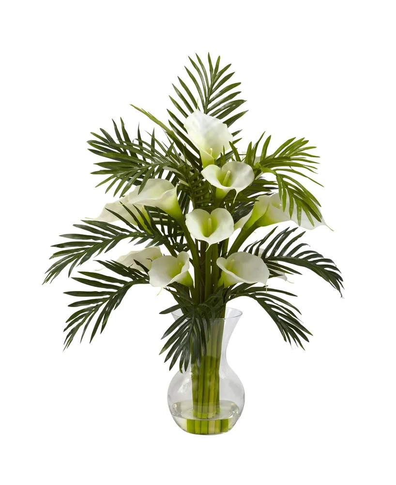 Nearly Natural Calla Lily and Areca Palm Silk Flower Arrangement