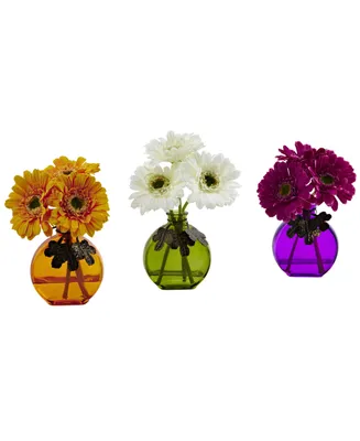 Nearly Natural Gerber Daisy w/Colored Vase, Set of 3