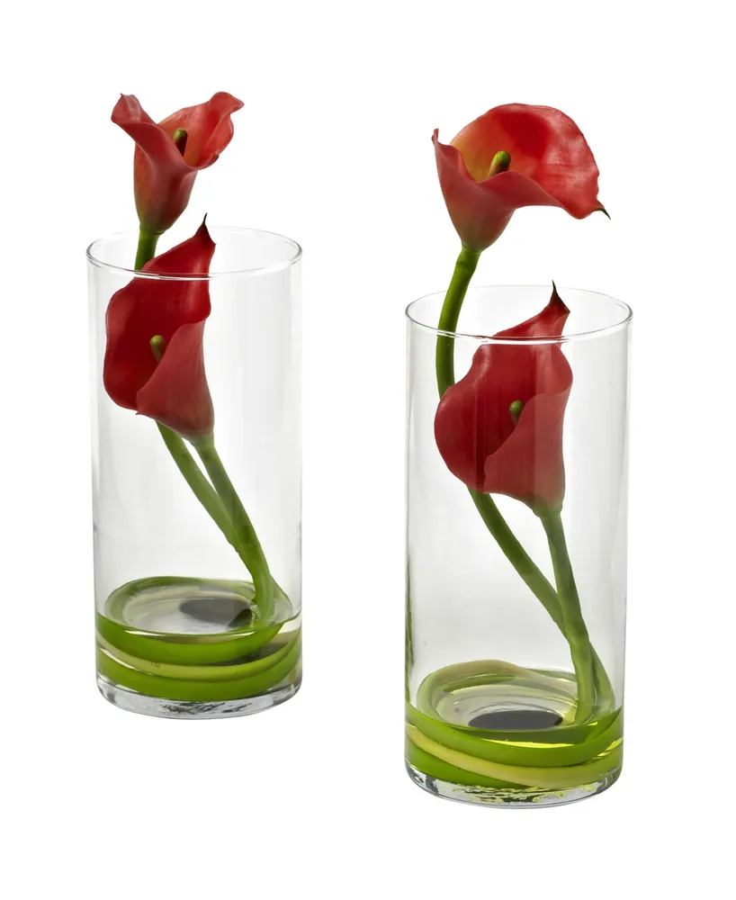 Nearly Natural Double Calla Lily w/ Cylinder, Set of 2