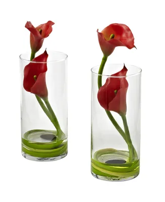 Nearly Natural Double Calla Lily w/ Cylinder, Set of 2