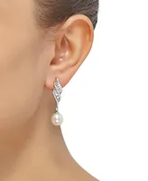 Arabella Cultured Freshwater Pearl (7mm) & Cubic Zirconia Drop Earrings in Sterling Silver, Created for Macy's