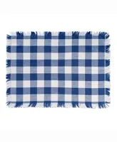 Navy Heavyweight Check Fringed Placemat Set of 6