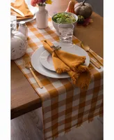 Pumpkin Spice Heavyweight Check Fringed Table Runner 14" X 108"