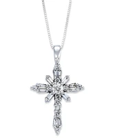 Diamond Baguette Cross Pendant Necklace in 14k White Gold (1/2 ct. t.w.)