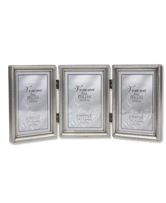 Lawrence Frames Antique Pewter Hinged Triple Picture Frame - Beaded Edge Design - 3.5" x 5"