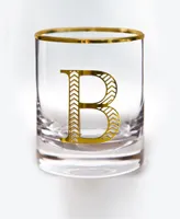 Qualia Glass Monogram Rim and Letter B Double Old Fashioned Glasses, Set Of 4