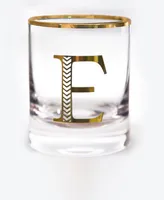 Qualia Glass Monogram Rim and Letter E Double Old Fashioned Glasses, Set Of 4