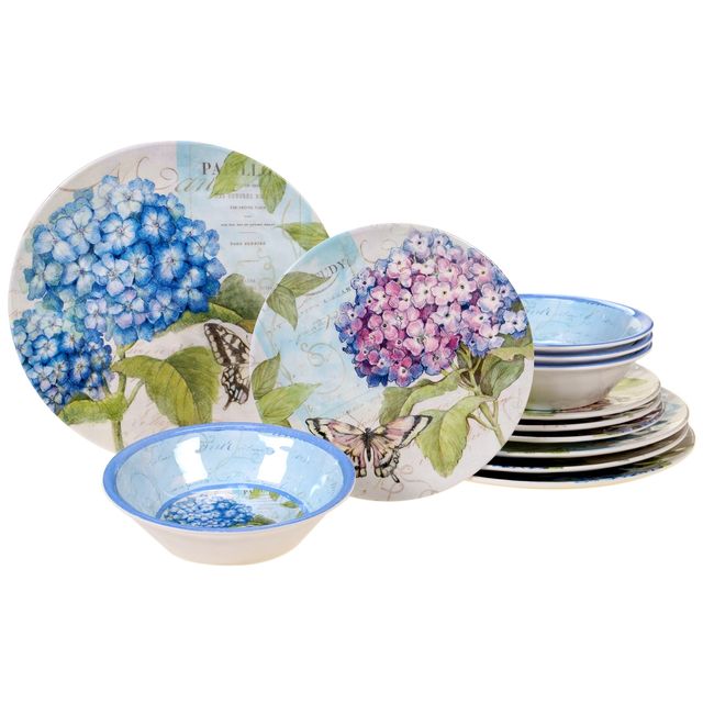 Certified International Hydrangea Garden Melamine 12-Pc. Dinnerware Set