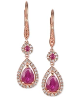 Ruby (1-5/8 ct. t.w.) and Diamond (1/3 ct. t.w.) Teardrop Halo Drop Earrings in 14k Rose Gold