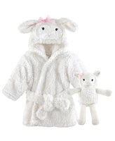 Hudson Baby Infant Girl Plush Bathrobe and Toy Set