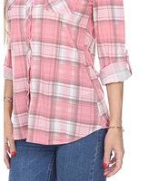 White Mark Women's Oakley Stretchy Plaid Top