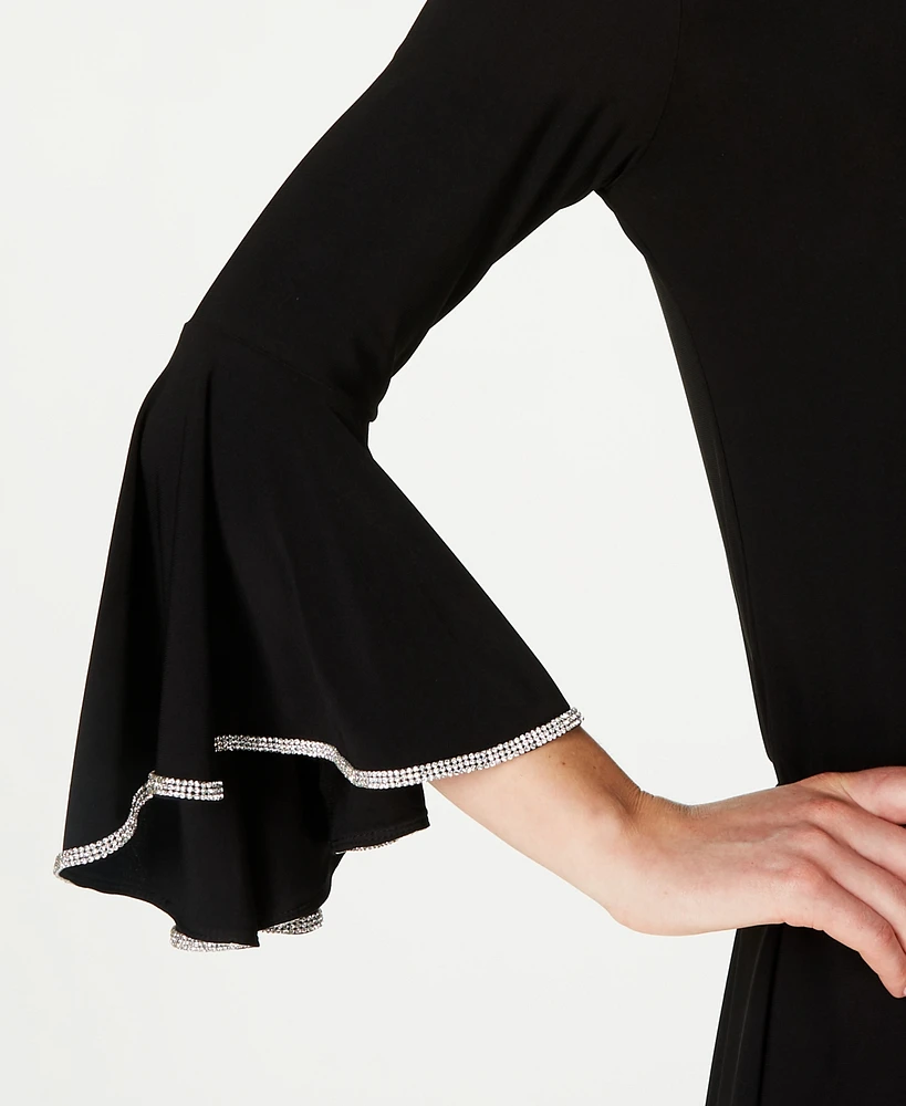 Msk Rhinestone-Trim Bell-Sleeve Dress