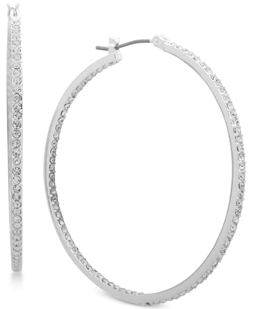 Lauren Ralph Lauren Silver-Tone Pave In & Out Medium Hoop Earrings