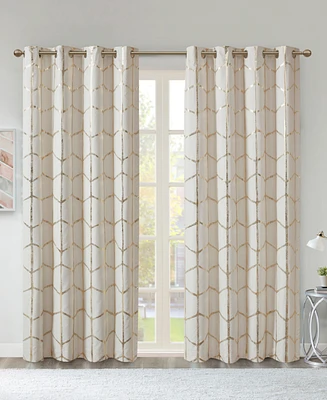 Raina Total Blackout Metallic Print Grommet Top Curtain Single Panel, 50"W x 63"L